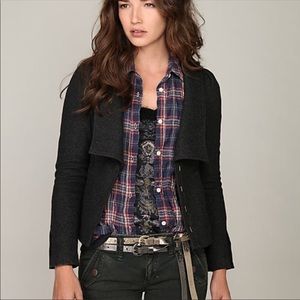 Free people charcoal gray herringbone wool blazer